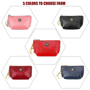 Litchi texture leather coin purses with rose emblem in 5 colors with keychains