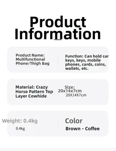 Detailed product specs of the crazy horse cowhide leather waist bag and phone pouch