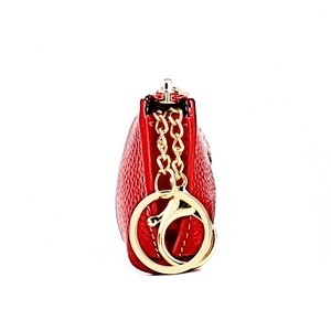 Red lychee pattern leather coin purse with golden chain and large round lobster clasp