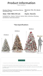 Größentabelle für weiße verschneite Weihnachtsbäume in Höhen von 150cm, 180cm und 210cm