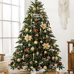 Luxuriöser PE-Weihnachtsbaum mit goldenem Dekor, warmen LEDs und festlicher Dekoration