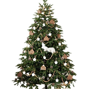 Dichter 1,5m PE Weihnachtsbaum Set mit warmem Licht, Holzdeko und weißem Eichhörnchen