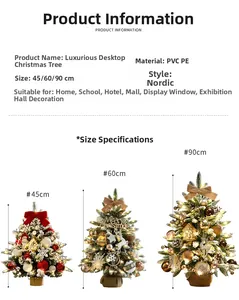 Size chart for frosted tabletop Christmas tree with PVC and PE mixed branches