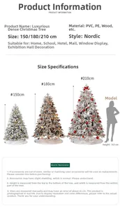 Size comparison chart for deluxe flocked Christmas trees in heights 150cm to 210cm