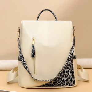 Sac À Dos Femme Tendance Imprimé Léopard Épissage Imperméable Oxford Simili Cuir Couleur Contrastée Voyage Sac Bandoulière