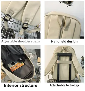 Detailansicht des beigen Canvas-Rucksacks mit verstellbaren Trägern und Kofferbefestigung