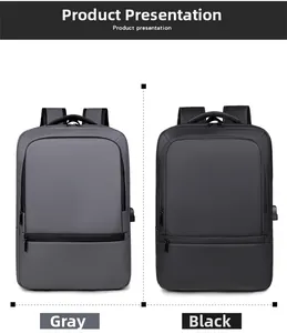 Détail d'un sac à dos d'affaires avec port de charge USB intégré et matériau imperméable