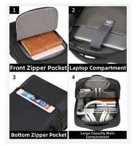 Detailed internal compartments of business backpack showing laptop sleeve and storage