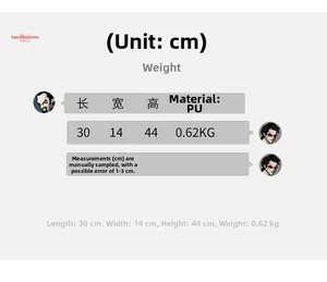 Size chart for high-capacity PU leather backpack with dimensions 30x14x44 cm and weight 0.62kg