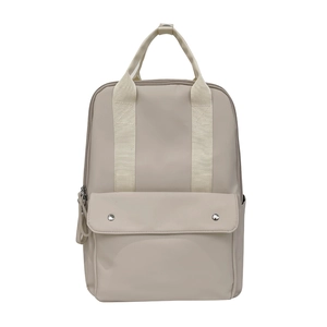 Minimalist beige large capacity backpack with flap front pocket and metal buckles