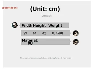 Detailed size chart for the PU leather backpack showing dimensions and 0.47kg weight