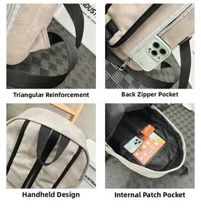 Detail view of reinforced shoulder straps and anti-theft back pocket on laptop backpack