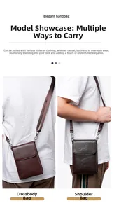 Detail of dark brown vegetable tanned leather phone bag with elegant crossbody strap