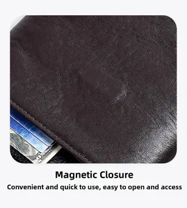 Macro detail of dark brown pebble leather bag featuring card slots and magnetic closure