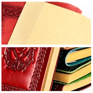 Macro detail of embossed rose leather notebook cover with vintage gold-edged paper