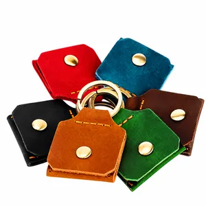 Genuine leather keychain storage bags in six various colors with gold hardware set