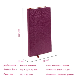 Spécifications du carnet B5 en cuir de vachette violet avec texture gaufrée et signet utile