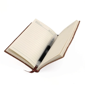 Carnet B5 en cuir véritable avec papier ligné et stylo sur fond blanc immaculé