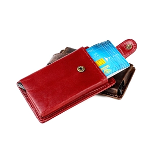 Genuine leather pop-up card holder wallet with RFID protection and snap button