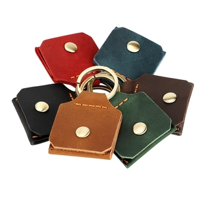 Mini Sac Porte-clés Vintage en Cuir Véritable de Vachette Fait Main Étui de Protection pour Bagues Support Tracker Rangement Monnaie
