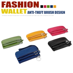 Multi-slot leather coin purse with RFID protection in five vibrant colors and wrist strap