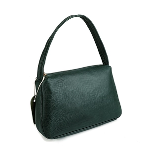 Forest green genuine leather underarm bag with lychee texture from a 45-degree angle