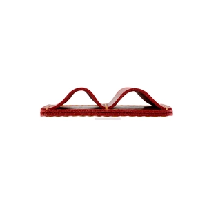 Close-up of red crazy horse leather pen holder with double loops and yellow stitching
