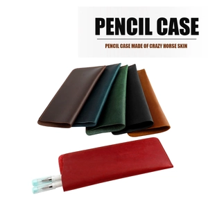 Handcrafted crazy horse leather pencil cases in six vintage colors for minimalist storage