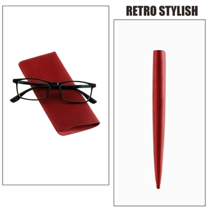 Detail of retro leather sunglasses case with fine stitching and slim profile design