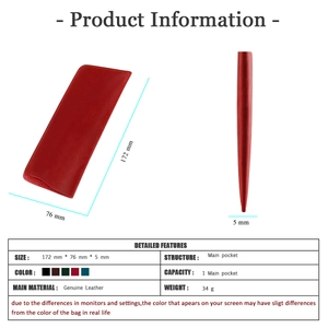 Detailed size specifications of red genuine leather portable sunglass protective sleeve