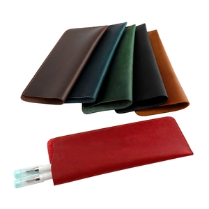 Genuine Crazy Horse Leather Glasses Pouch Portable Slim Eyeglasses Protector Retro Handmade Stitching Pencil Case
