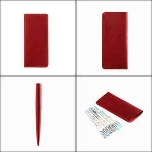 Minimalist red crazy horse leather sunglasses case with decorative yellow stitching