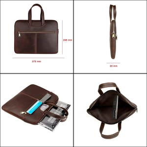 Dark brown crazy horse leather laptop sleeve for MacBook Pro 15 inch with front pocket