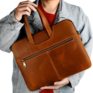 Vintage crazy horse leather briefcase for MacBook Pro 15 with front zipper pocket