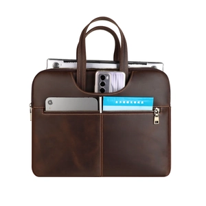 Retro crazy horse leather laptop briefcase for MacBook Pro 15 with multiple pockets