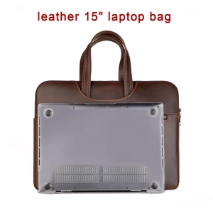 Crazy horse leather 15-inch laptop bag for MacBook Pro with handles in dark brown