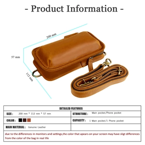 Detailed size specifications of the genuine crazy horse leather crossbody phone bag