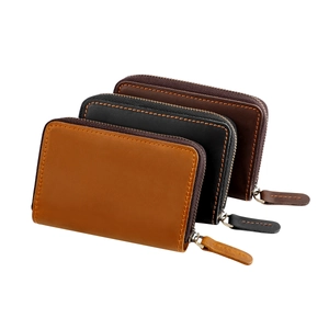 Genuine leather zipper key pouch and card holder set in brown, black and coffee