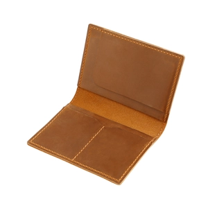 Brown genuine leather passport wallet with AirTag holder and multiple card slots