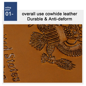 Detailed macro view of durable brown cowhide leather with eagle shield embossed texture