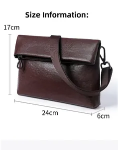 Détails de taille d'un sac bandoulière en cuir marron avec dimensions 24cm x 17cm x 6cm