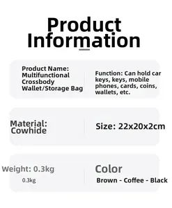 Detailed technical specifications and dimensions for this leather crossbody shoulder bag
