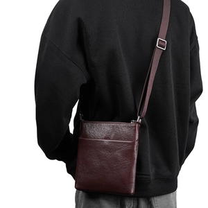 Men Crossbody Bag Genuine Leather Business Casual Multi Pocket Adjustable Strap Vintage Shoulder Purse