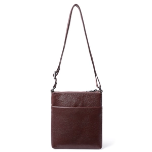 Men's vertical leather crossbody bag in dark brown with adjustable strap and front pocket