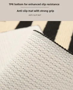 Detail of TPR anti-slip backing on striped bath mat showing strong grip and texture