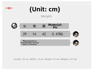 Size chart showing dimensions 29x14x42 cm and 0.47kg weight for PU leather backpack