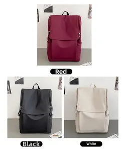 Detailed comparison of minimalist nylon backpacks in burgundy black and off-white colors