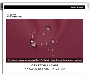 Close-up of waterproof burgundy PU leather fabric with durable fine texture for travel bags