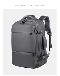Side view of travel laptop backpack showing side handle and breathable mesh shoulder straps