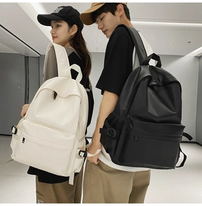 Minimalist soft PU leather backpack in black and beige for students and daily commuting